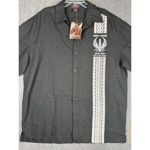NEW Barrett Jackson Speed Shop Mens Black Button Camp Shirt Size L Embroidered